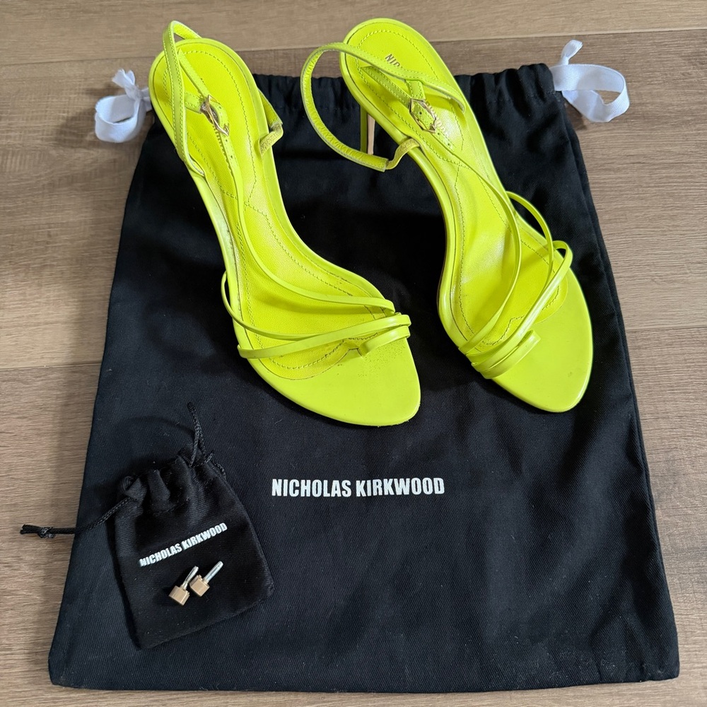 Nicholas Kirkwood Vibrant Citrus Yellow Lime Women 36.5 Italy Stiletto Strappy